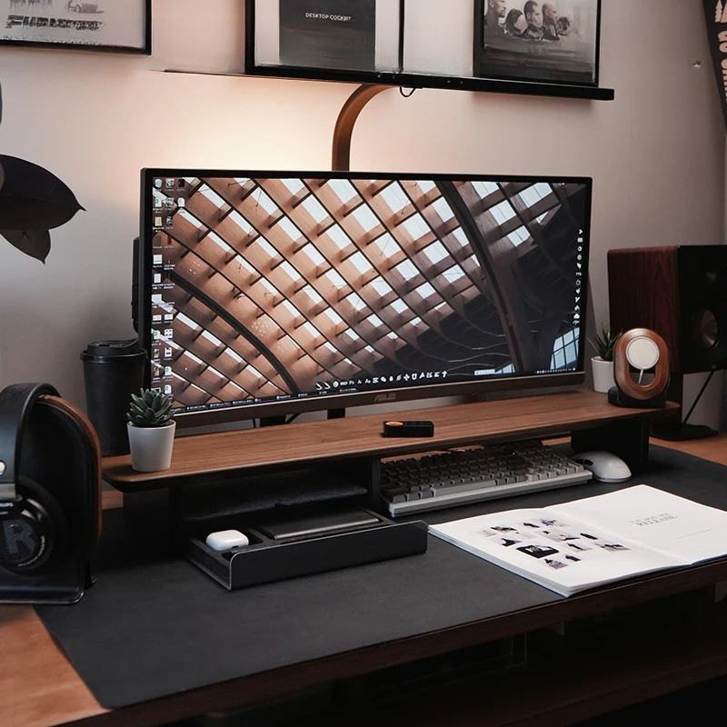 Desk Setup Workspace - Suporte de monitor premium com gavetas,