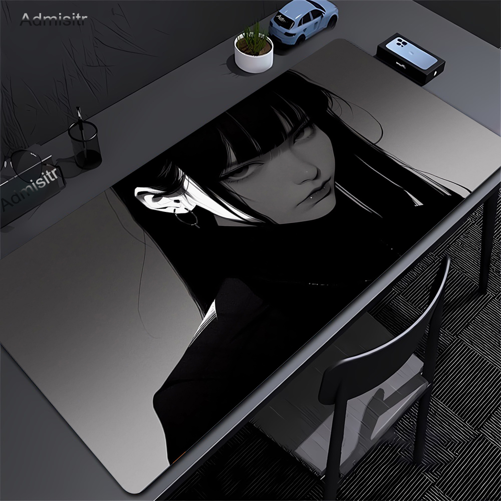 Desk Setup Blue - Preto anime escuro menina tapete de