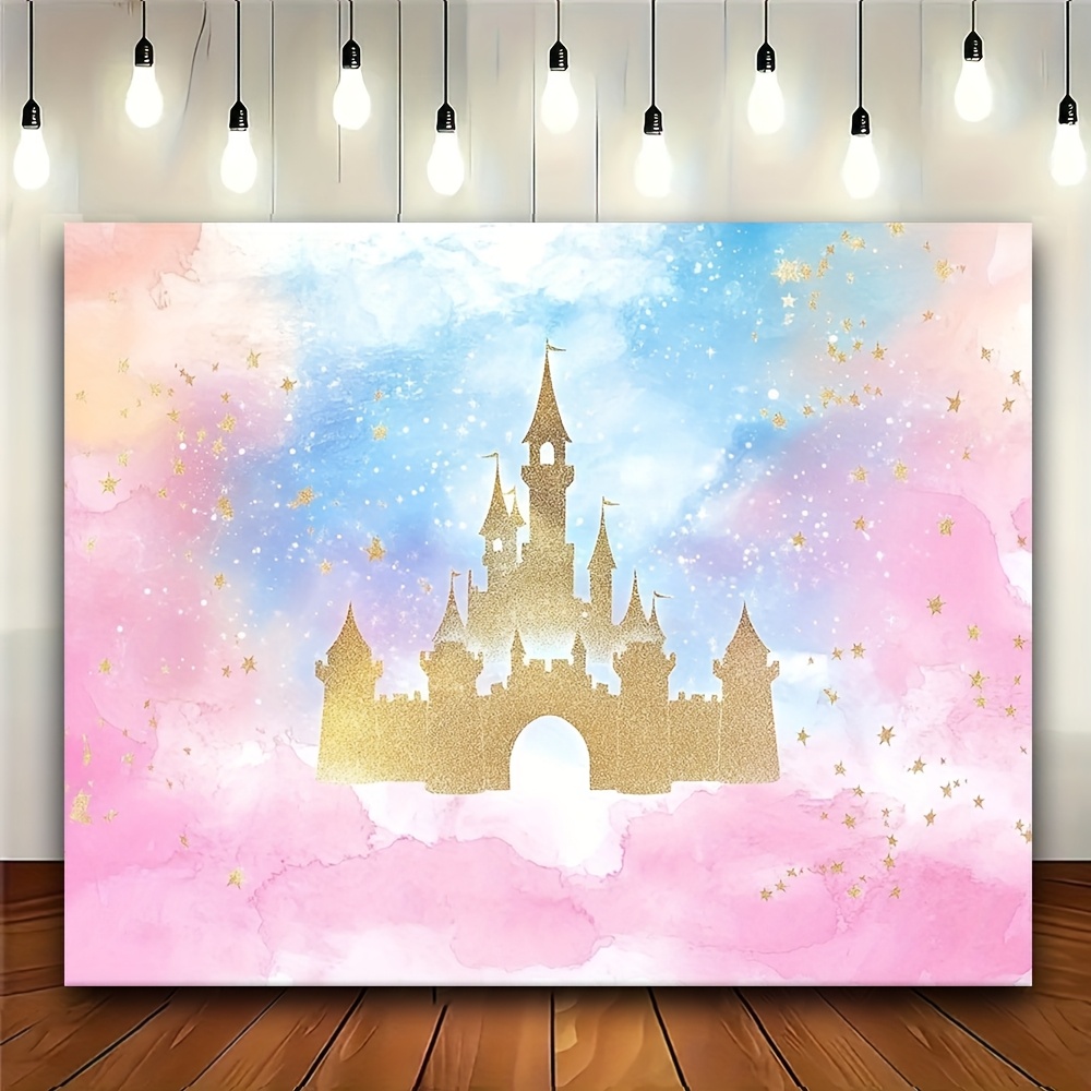 Desk Setup Background - 1 princesa castelo aquarela pastel arco-íris