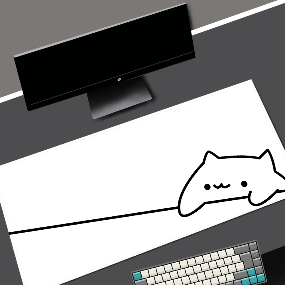 Desk Setup Blue - Branco deskmat gato preto kawaii mouse