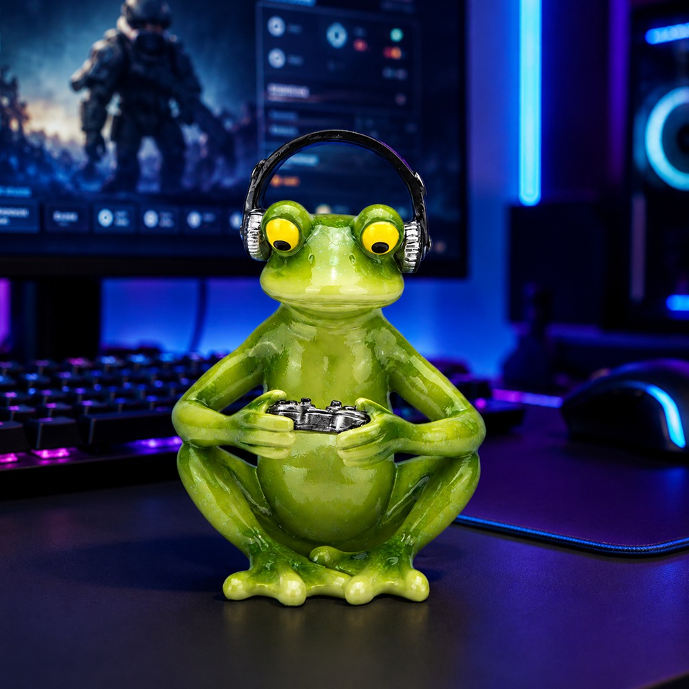Estátua Engraçada de Sapo Game - Desk Setup Headphones avaliação e preço
