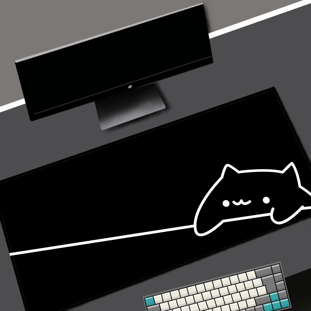 Branco deskmat gato preto kawa - Desk Setup Blue avaliação e preço